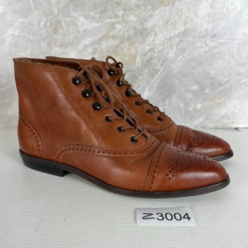 Vintage Hunt Club Tan Leather Lace Up Ankle Boots Womens Size 7.5 Brogue Wingtip - Picture 12 of 12